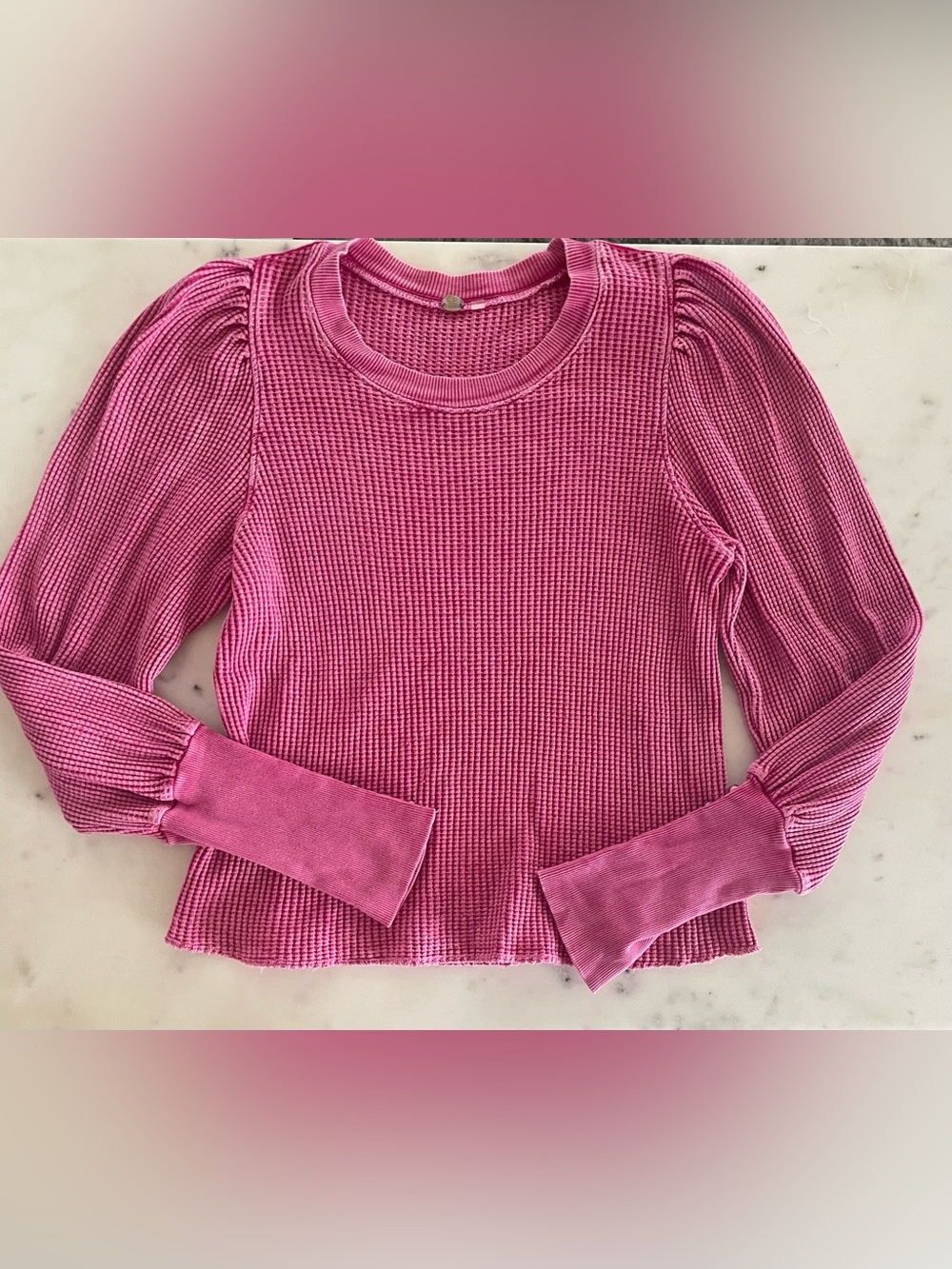 Free People Waffle Knit Puff Sleeve Top